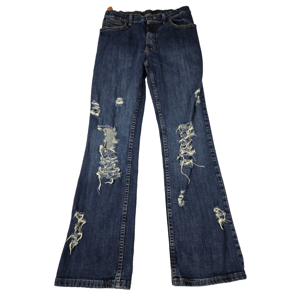 Wrangler Bootcut Jeans Girls Size 16 R Blue Distressed Western Cowgirl Denim